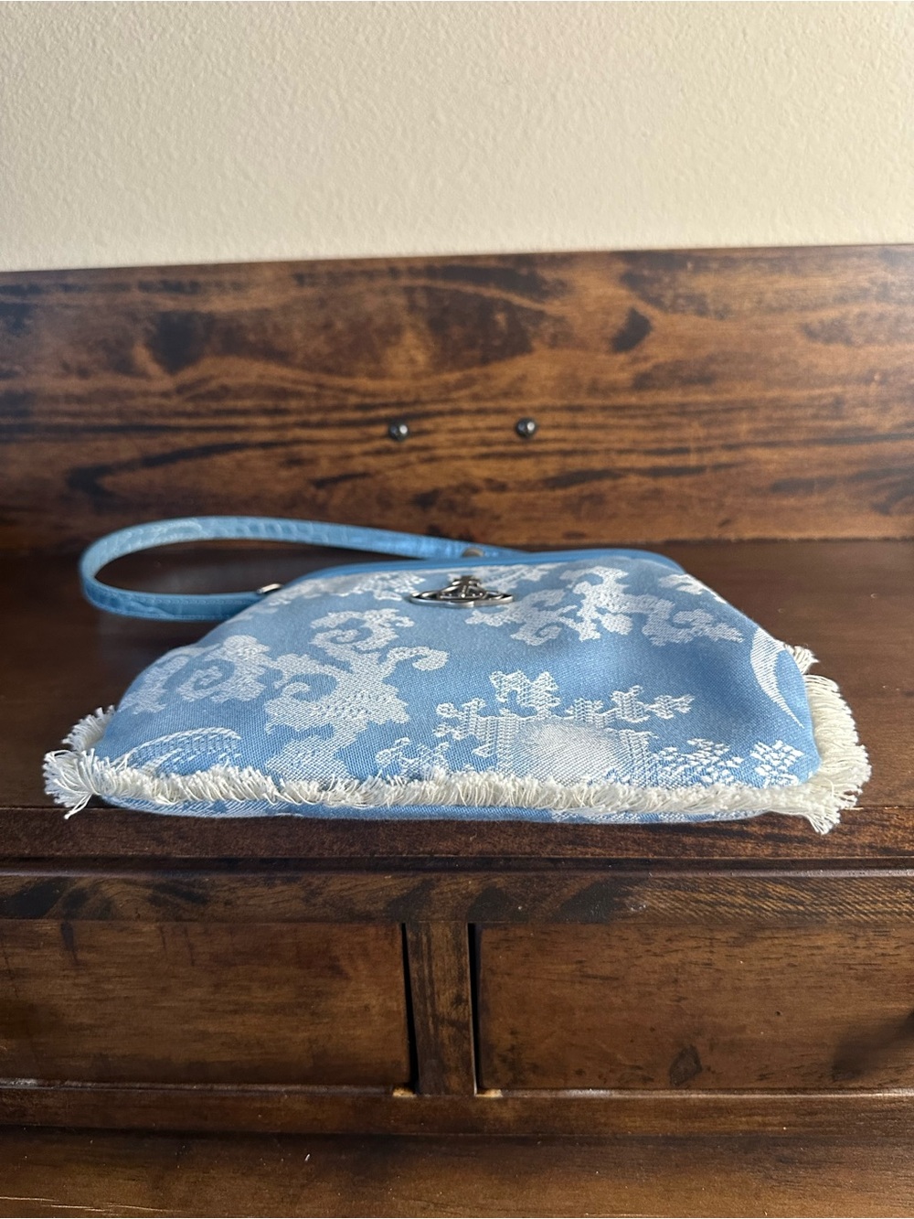 Vivienne Westwood Light Blue Jacquard Frame Top Handle Kisslock Bag - Picture 6 of 11